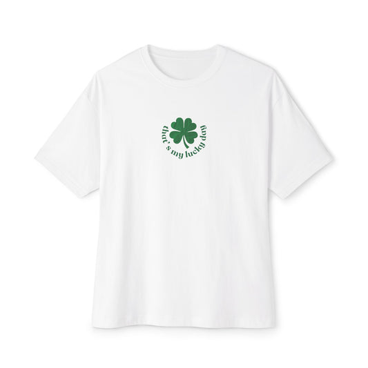 B'len Oversize T-Shirt That's My Lucky Day Beyaz