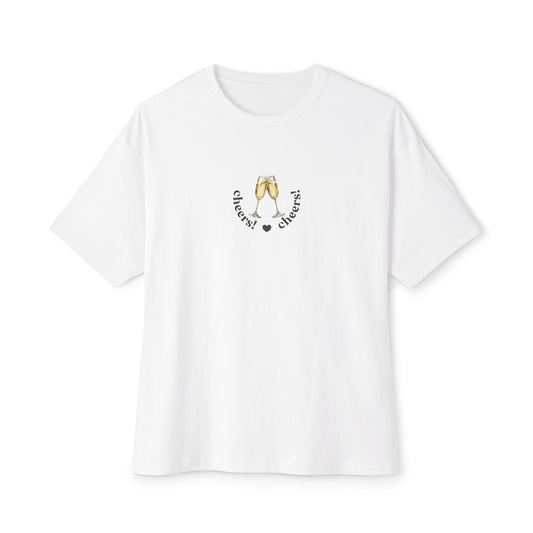 B'len Circle Oversize T-Shirt Cheers! Beyaz